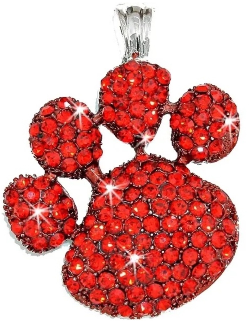 Pave Set Ruby Red Crystal Dog PAW Puppy Medallion Pendant statement omega slide